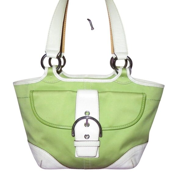 Coach 2006 Soho Canvas & Leather Mini Tote Buckle Front Flap Green & White - Picture 1 of 13